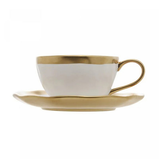 Imagem XÍCARA PARA CAFÉ DE PORCELANA DUBAI BRANCO E DOURADO 90ML - WOLFF