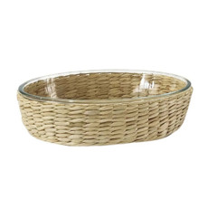 Imagem de TRAVESSA OVAL VIMINI EM VIDRO BOROSSILICATO E REVESTIMENTO EM RATTAN L26,8XP19XA6,5CM - DYNASTY - Full Fit Industria Importacao E Comercio Ltda.