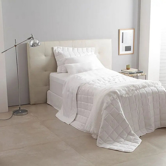Imagem JOGO DE CAMA SOLTEIRO CETIM 300 FIOS BUDDEMEYER DAMASK STRIPES 100% ALGODÃO PENTEADO BRANCO 3 PEÇAS
