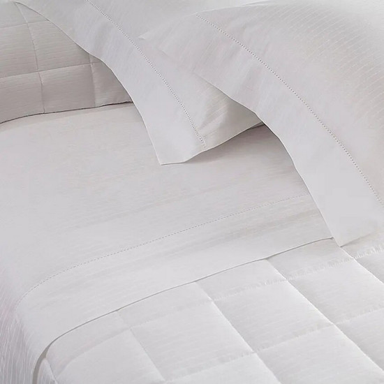 Imagem JOGO DE CAMA SOLTEIRO CETIM 300 FIOS BUDDEMEYER DAMASK STRIPES 100% ALGODÃO PENTEADO BRANCO 3 PEÇAS