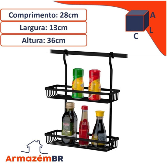 Imagem SUPORTE RETANGULAR DUPLO COR PRETO FOSCO 13X28X36CM - FUTURE 