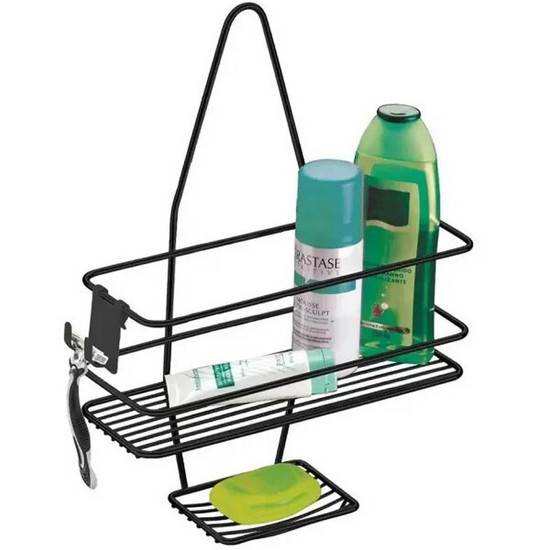 Imagem SUPORTE PARA SHAMPOO / SABONETE DE REGISTRO COM GANCHO MÓVEL COR PRETO FOSCO 39CM - FUTURE