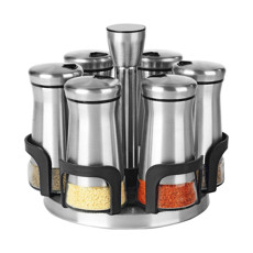 Imagem de JOGO DE 6 PORTA CONDIMENTOS EM VIDRO COM SUPORTE EM AÇO INOX 120ML L19XP19XA17CM - Full Fit Industria Importacao E Comercio Ltda.