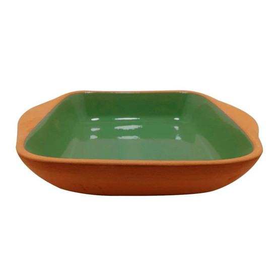 Imagem TRAVESSA QUADRADA ALDEIA EM CERÂMICA COM ALCA 1,5L L23XP23XA6,5CM COR VERDE - L'HERMITAGE