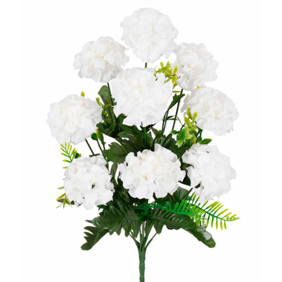 Imagem BUQUÊ DECORATIVO DE CRISÂNTEMO BRANCO E FOLHAGEM VERDE EM PLÁSTICO MOLDÁVEL 43X19CM