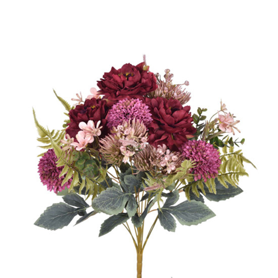Imagem BUQUÊ DECORATIVO MISTO DE PEÔNIA E CRISÂNTEMO BURGUNDY EM PLÁSTICO MOLDÁVEL- GRILLO