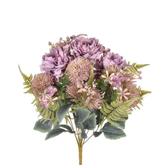 Imagem BUQUÊ DECORATIVO MISTO DE PEÔNIA E CRISÂNTEMO LAVANDA EM PLÁSTICO MOLDÁVEL - GRILLO
