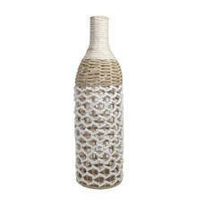 Imagem de GARRAFA DECORATIVA REDONDA PALHA CESTARIA BICOLOR 20X20X70CM COR BRANCO COM NATURAL - Inverno Verao Comercio De Modas E Decoracao Eireli