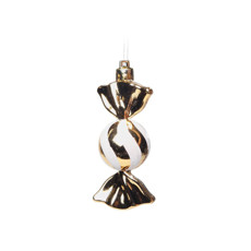 Imagem de ENFEITE BALA PARA PENDURAR COR DOURADO COM BRANCO 3X3X10CM - CROMUS  - Cromus Embalagens Ind. E Com. Ltda