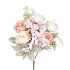 Imagem de BUQUÊ MISTO DE PEÔNIA E HORTÊNSIA CREME E ROSA EM PLÁSTICO MOLDÁVEL 33X15 CM - GRILLO - Grillo Ltda