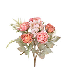 Imagem de BUQUÊ DECORATIVO DE ROSAS E HORTÊNSIA BLUSH EM PLÁSTICO MOLDÁVEL 33X10 CM - GRILLO - Grillo Ltda
