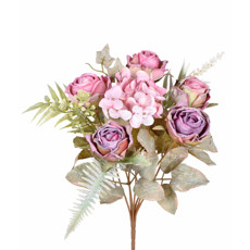 Imagem de BUQUÊ DECORATIVO DE ROSAS E HORTÊNSIA LAVANDA EM PLÁSTICO MOLDÁVEL 33X10 CM - GRILLO - Grillo Ltda