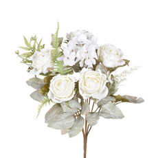 Imagem de BUQUÊ DECORATIVO DE ROSAS E HORTÊNSIA CREME EM PLÁSTICO MOLDÁVEL 33X10 CM - GRILLO - Grillo Ltda