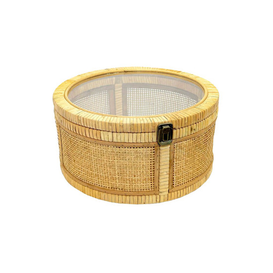 Imagem CAIXA DECORATIVA DE RATTAN E VIDRO COR NATURAL G 30X30X15CM 