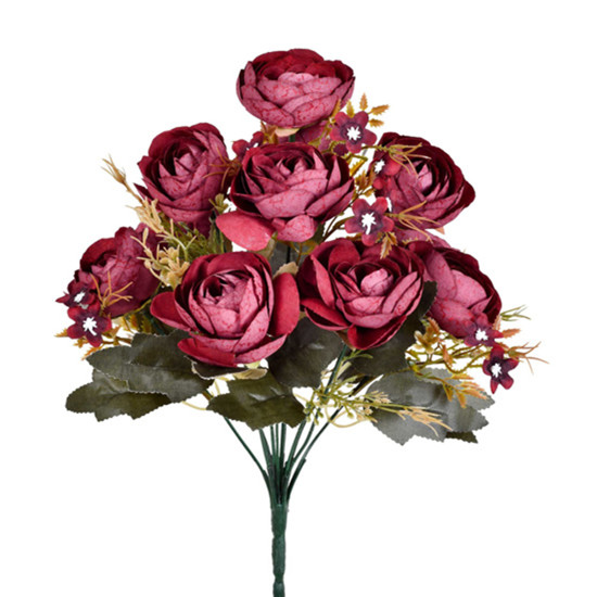 Imagem HASTE DECORATIVA DE RANUNCULOS BURGUNDY EM PLÁSTICO MOLDÁVEL 37X26 CM - GRILLO