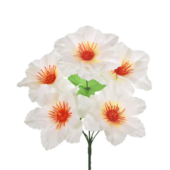 Imagem BUQUÊ DECORATIVO DE DÁLIA BRANCA EM CETIM E PLÁSTICO MOLDÁVEL 33X26 CM - GRILLO