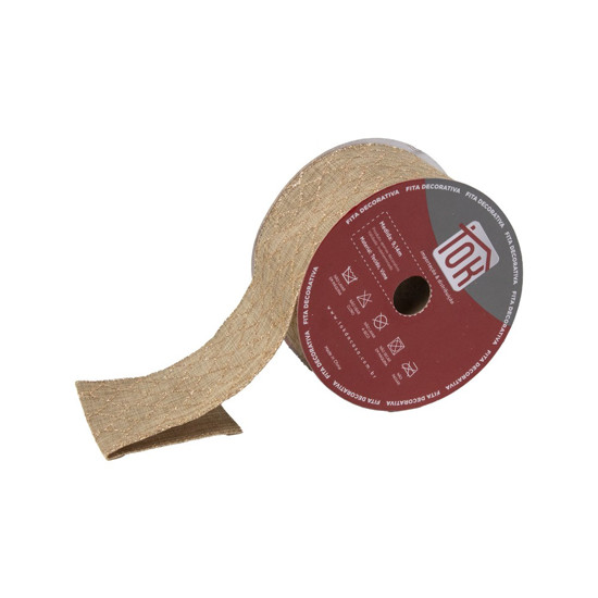 Imagem FITA NATALINA COR CHAMPANHE COM GLITTER 6,3CM X 9,14 METROS
