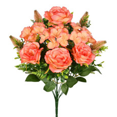Imagem de BUQUÊ ROSA E HORTENSIA MISTO X12 LARANJA 30X50CM GRILLO 53433 - Grillo Ltda
