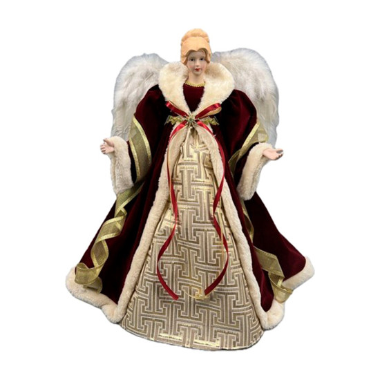 Imagem ANJO DECORATIVO TOPO DE ÁRVORE COR VINHO COM DOURADO 60CM 