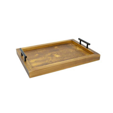 Imagem de BANDEJA DECORATIVA EM MADEIRA COM ALÇA COR NATURAL E PRETO 6X35X25CM - LUCATTI  - Lucatti Artes E Decoracoes Ltda