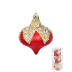Imagem de JOGO DE BOLA NATALINA COR VERMELHO E DOURADO COM GLITTER 3 PELAS DE 8CM - GRILLO 56485 - Grillo Ltda