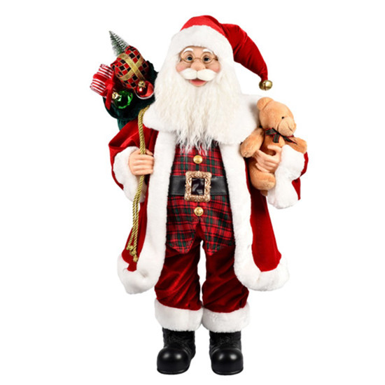 Imagem PAPAI NOEL DECORATIVO EM PÉ COM SACO DE PRESENTES E URSO 33X60CM GRILLO 57124