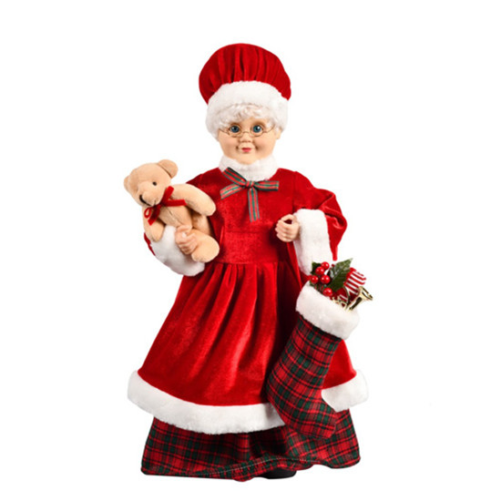 Imagem MAMÃE NOEL DECORATIVA COM URSO E MEIA COM PRESENTES 18X18X45CM - GRILLO 57123