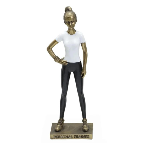Imagem ESCULTURA DECORATIVA MULHER PERSONAL TRAINER EM RESINA 7,5X7X25,5CM - MABRUK 