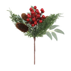 Imagem de GALHO DECORATIVO MÉDIO COM FRUTINHAS E PINHA COR VERMELHO, MARROM E BRANCO 11X25X37CM - CROMUS  - Cromus Embalagens Ind. E Com. Ltda