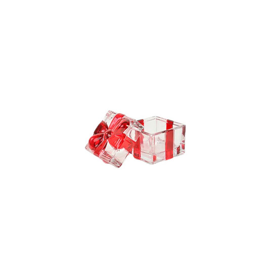 Imagem BOMBONIERE CAIXA PRESENTE EM VIDRO INCOLOR COM VERMELHO 8X8X7CM - CROMUS 
