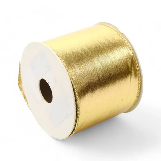 Imagem FITA ARAMADA DECORATIVA DOURADA EM POLIÉSTER 6,3CM X 9,14M