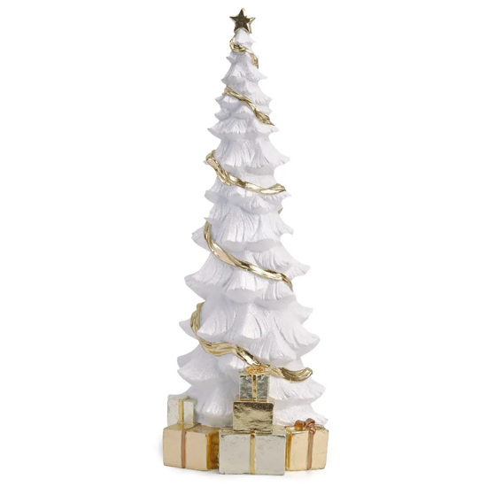 Imagem ÁRVORE NATALINA C/ PRESENTES DECOR BRANCA C/ DETALHES DOURADO EM RESINA 40X15X15 CM