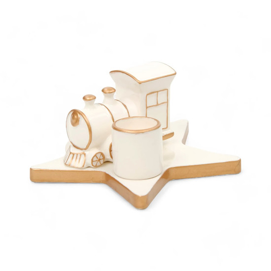 Imagem TREM PORTA VELAS BRANCO DECORATIVO EM PORCELANA 7X13X13 CM
