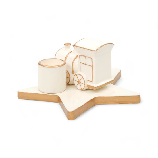Imagem TREM PORTA VELAS BRANCO DECORATIVO EM PORCELANA 7X13X13 CM