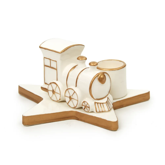 Imagem TREM PORTA VELAS BRANCO DECORATIVO EM PORCELANA 7X13X13 CM