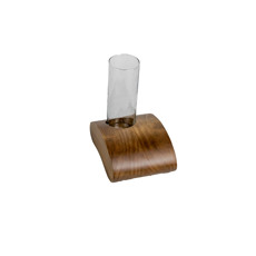 Imagem de VASO DECORATIVO EM VIDRO COM BASE EM MADEIRA 20X17X13 CM - Movelaria Coisas Do Brasil Ltda