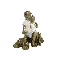 Imagem de ESCULTURA DUAS CRIANÇAS ABRAÇADAS EM RESINA COLORIDA 12X14X4 CM - Mabruk Importacao E Comercio Eireli