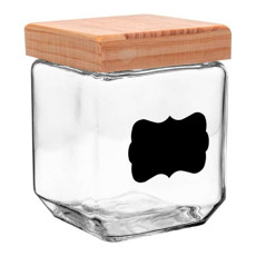 Imagem de POTE DE VIDRO TRANSPARENTE COM TAMPA DE PINUS E ADESIVO 1,2L 14X11 CM - Rojemac Impotacao E Exportacao Ltda