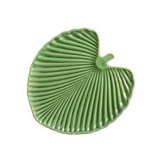 Imagem de TRAVESSA FORMATO FOLHA RELEVADA VERDE EM CERÂMICA 32X26X3 CM - SCALLA CERÂMICA - Scalla Ceramica Artistica Ltda-Epp