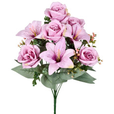 Imagem de BUQUÊ MISTO PERMANENTE DECORATIVO DE ROSA E LÍRIO LAVANDA EM PLÁSTICO 46X15 CM - Grillo Ltda
