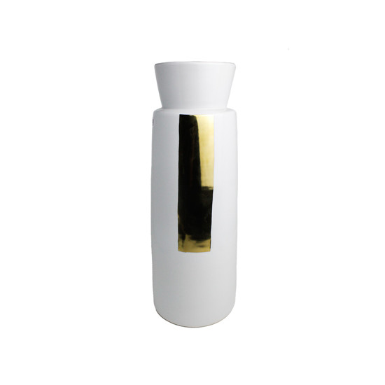 Imagem VASO DECORATIVO EM CERÂMICA BRANCA E DETALHES DOURADOS 41X15 CM - GRILLO 59314