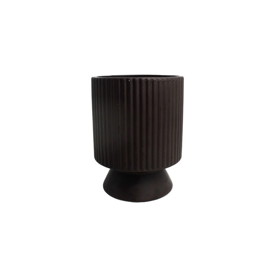 Imagem VASO DECORATIVO EM CERÂMICA MARROM COM PÉ 18X14 CM - GRILLO 59209
