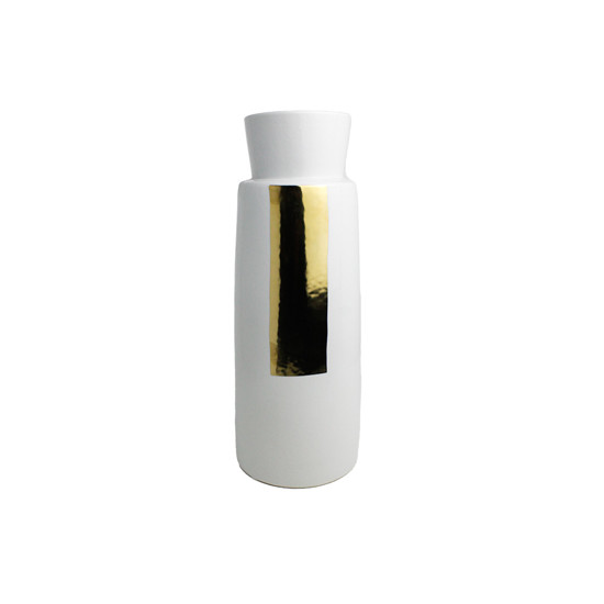 Imagem VASO DECORATIVO EM CERÂMICA BRANCA E DETALHES DOURADOS 35X13 CM - GRILLO 59316