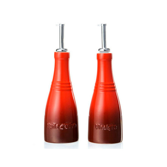 Imagem CONJUNTO AZEITE E VINAGRE EM CERÂMICA VERMELHO 240ML 17X7 CM - LE CREUSET