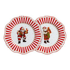 Imagem de CONJUNTO DE PRATOS CHRISTMAS CHARM EM CERÂMICA COR VERMELHO E BRANCO COM FILETE DOURADO 6 PÇS 28CM  - Scalla Ceramica Artistica Ltda-Epp