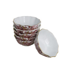 Imagem de CONJUNTO 6 BOWLS EM CERÂMICA COM BORDA DOURADA ESTAMPA YPÊ ROSA 16X6 CM - SCALLA - Scalla Ceramica Artistica Ltda-Epp