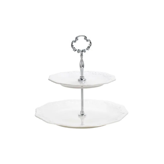 Imagem PRATO DUPLO PARA DOCES DURABLE EM PORCELANA BRANCO 19X27X23 CM - WOLFF