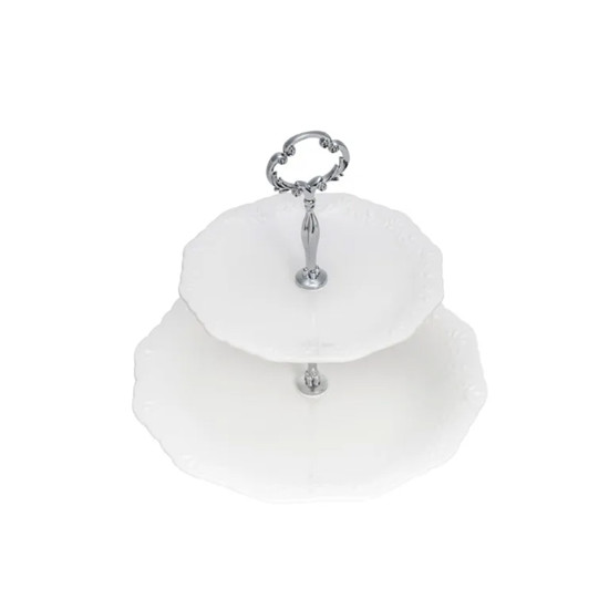 Imagem PRATO DUPLO PARA DOCES DURABLE EM PORCELANA BRANCO 19X27X23 CM - WOLFF