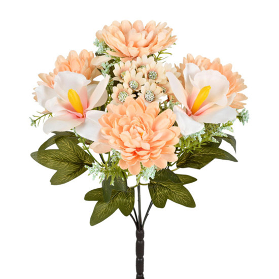 Imagem BUQUÊ PERMANENTE MISTO DE ORQUÍDEA E CRISÂNTEMO CHAMPAGNE EM PLÁSTICO 42X22 CM
