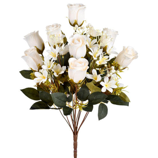 Imagem BUQUÊ MISTO DECORATIVO DE ROSAS E LÍRIOS BEGE EM PLÁSTICO MOLDÁVEL 51X18 CM - GRILLO